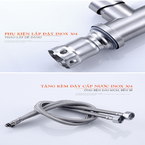 (TẶNG KÈM DÂY CẤP) Vòi rửa chén bát nóng lạnh inox sus304 Valenza VT01-áp lực nước lớn, độ bền cao