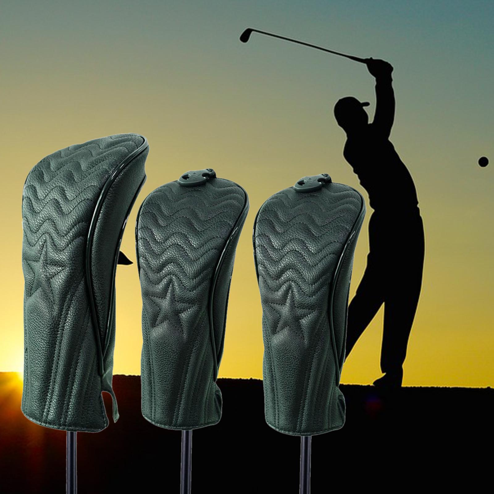 3pcs PU Leather Golf Head Cover Hybrid Driver  Headcover Long Neck