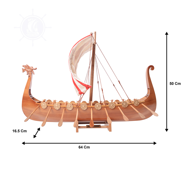 Mô Hình Thuyền Gỗ Drakkar Viking Dùng Để Trưng Bày Trang Trí Dài 64 Cm