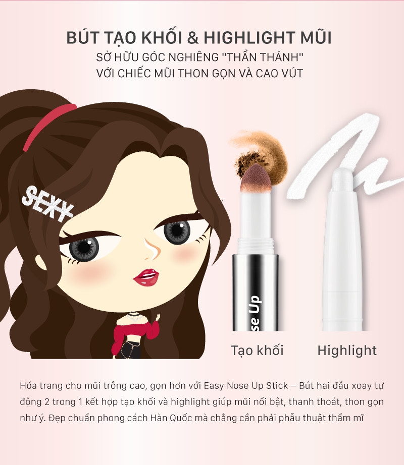 Bút tạo khối và highlight 2 trong 1 Cathy Doll Easy Nose Up Stick 0.5+1.1g