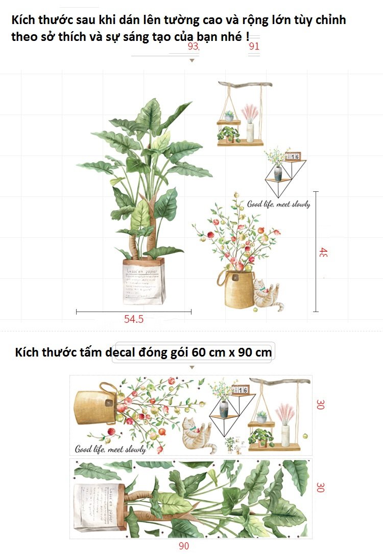Decal dán tường cây cảnh thiên nhiên nhiệt đới