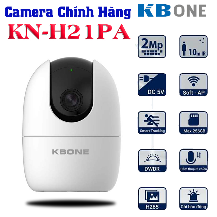 Camera wifi ip KBONE KN-H21PA Full HD 1080P xoay 360 độ đàm thoại 2 chiều , đèn hồng ngoại ban đêm , hỗ trợ sử dụng thẻ nhớ lên tới 256G