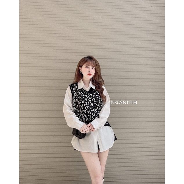 Áo gile len báo QC cổ tim cho nữ AL068