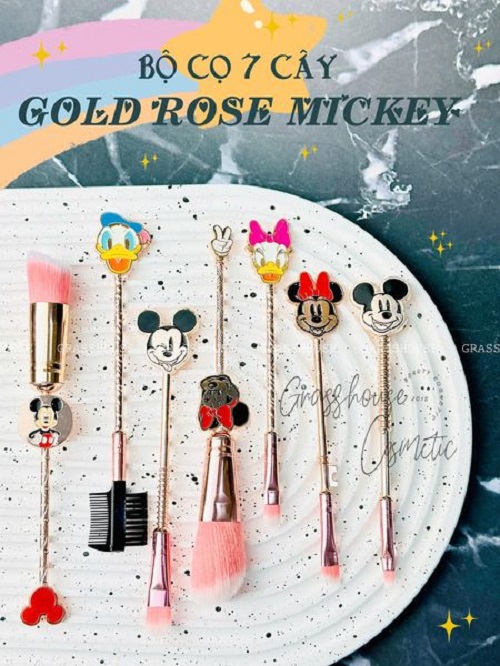 BỘ CỌ TRANG ĐIỂM 7 CÂY MICKEY GOLD ROSE ĐIÊU KHẮC PHUN SƠN TỈNH ĐIỆN CAO CẤP (KÈM TÚI ĐỰNG)