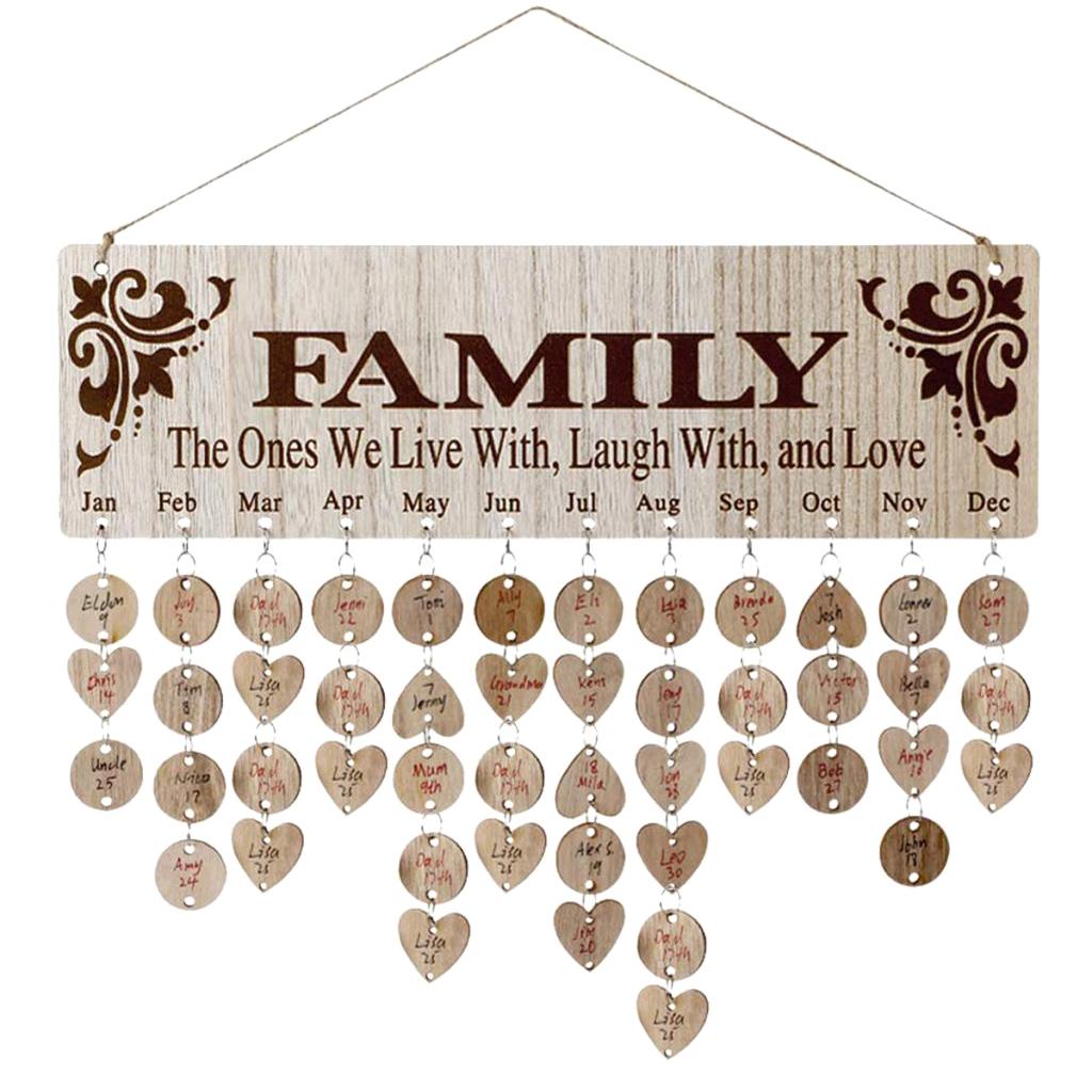 Family & Friends Wooden Calendar Board Birthday Reminder Hanging Sign