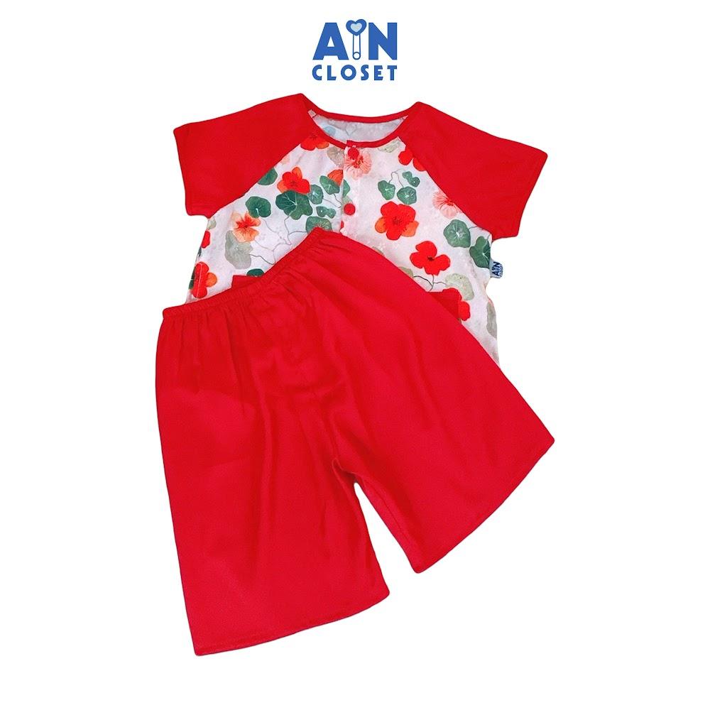 Bộ quần áo Bà Ba Lửng bé gái hoạ tiết Hoa Cải Xoong Đỏ Lụa - AICDBGLWJGGX - AIN Closet