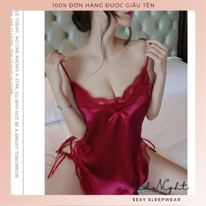Váy Ngủ Sexy Hở Sườn Quyến Rũ Khiêu Gợi Sang Trọng Mid Night Sexy - Đồ Lót Gợi Cảm Dây Buộc Ren Cám Dỗ Đầy Kích Thích - Màu Đen