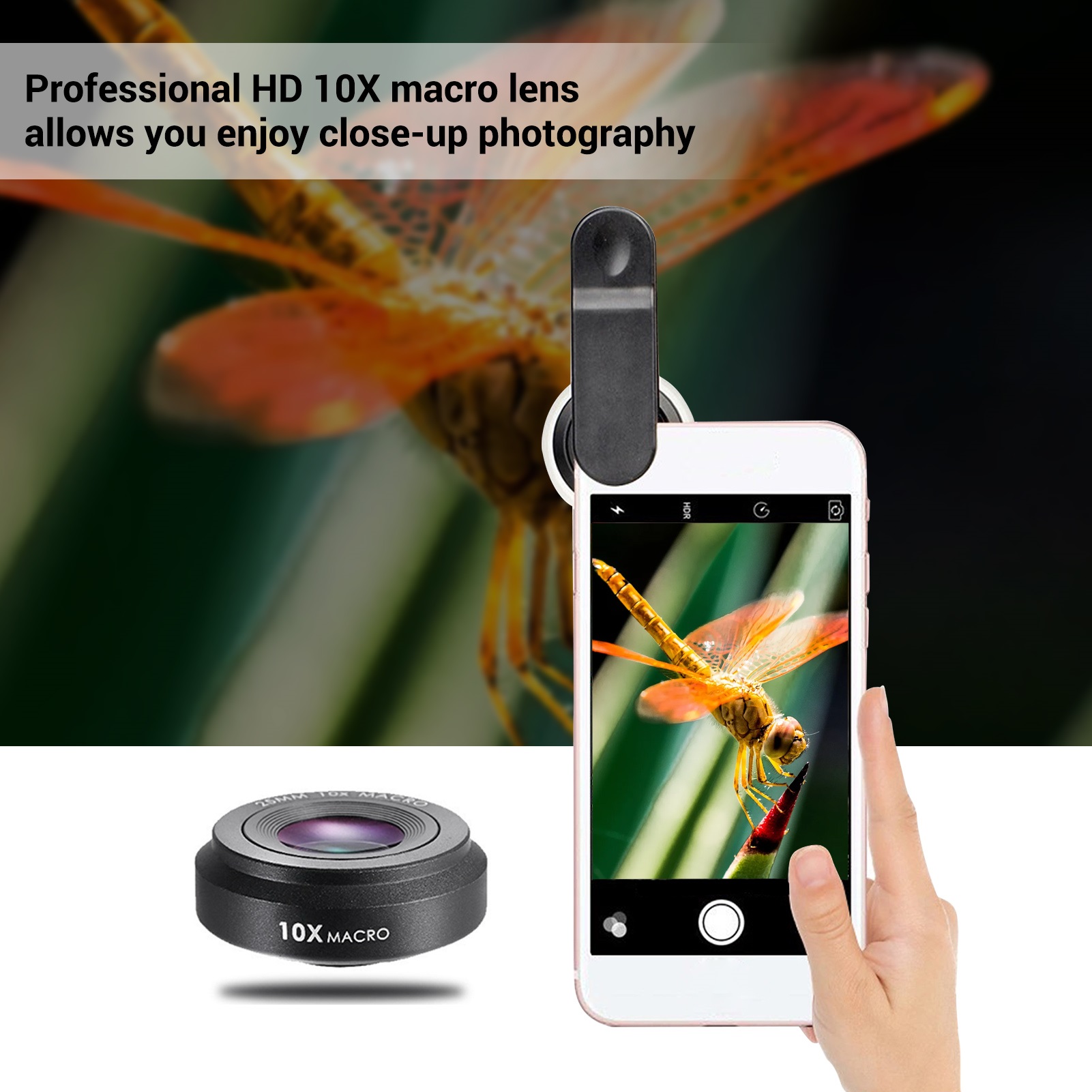 Ống kính macro chuyên nghiệp HD 25mm 10X tương thích với hầu hết các điện thoại thông minh