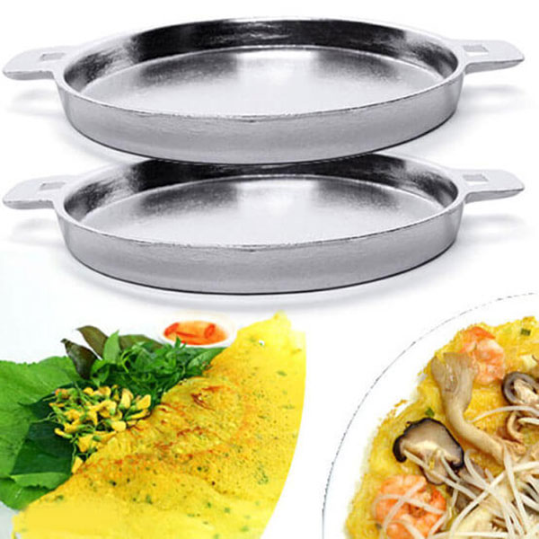 Bộ 2 Chảo Gang Làm Bánh Xèo Quảng, Chiên Trứng, Bánh Rán Chống Bể