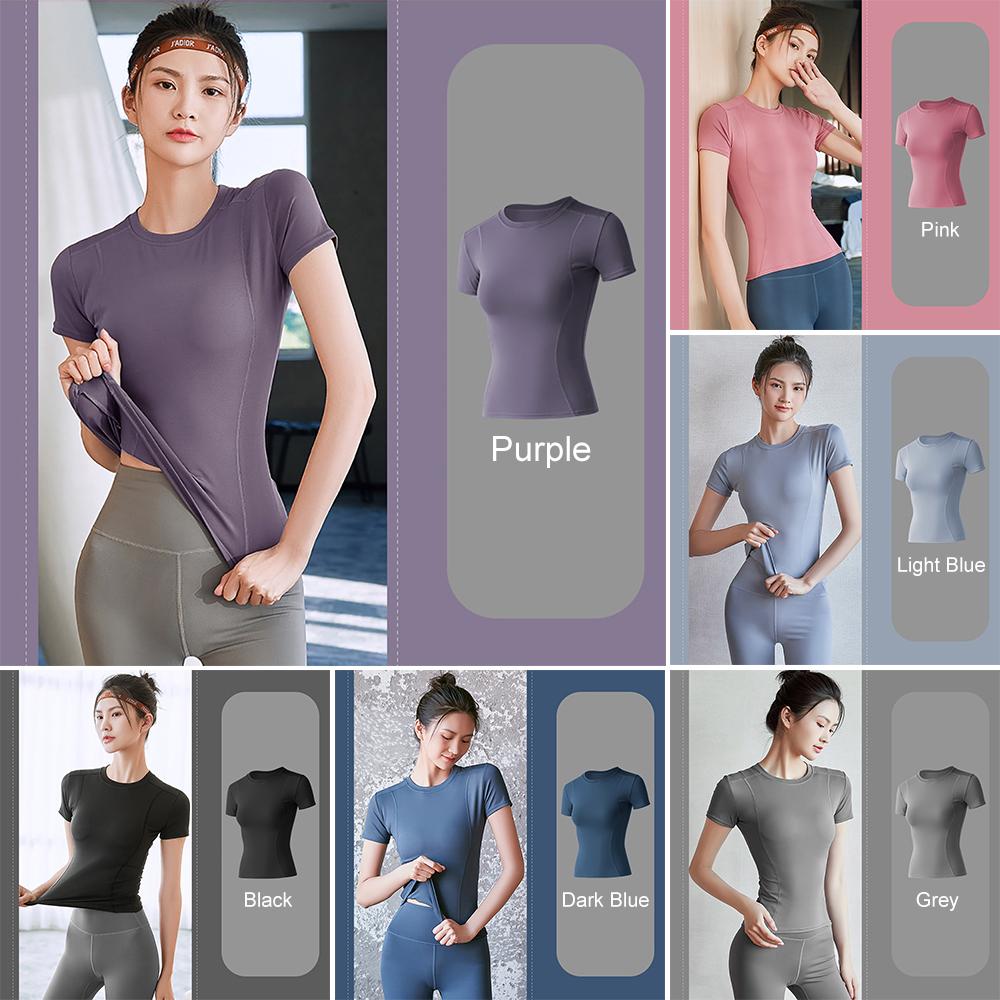 Áo thun thể thao nữ ngắn tay cổ chữ O ôm sát, áo tập Gym, yoga
