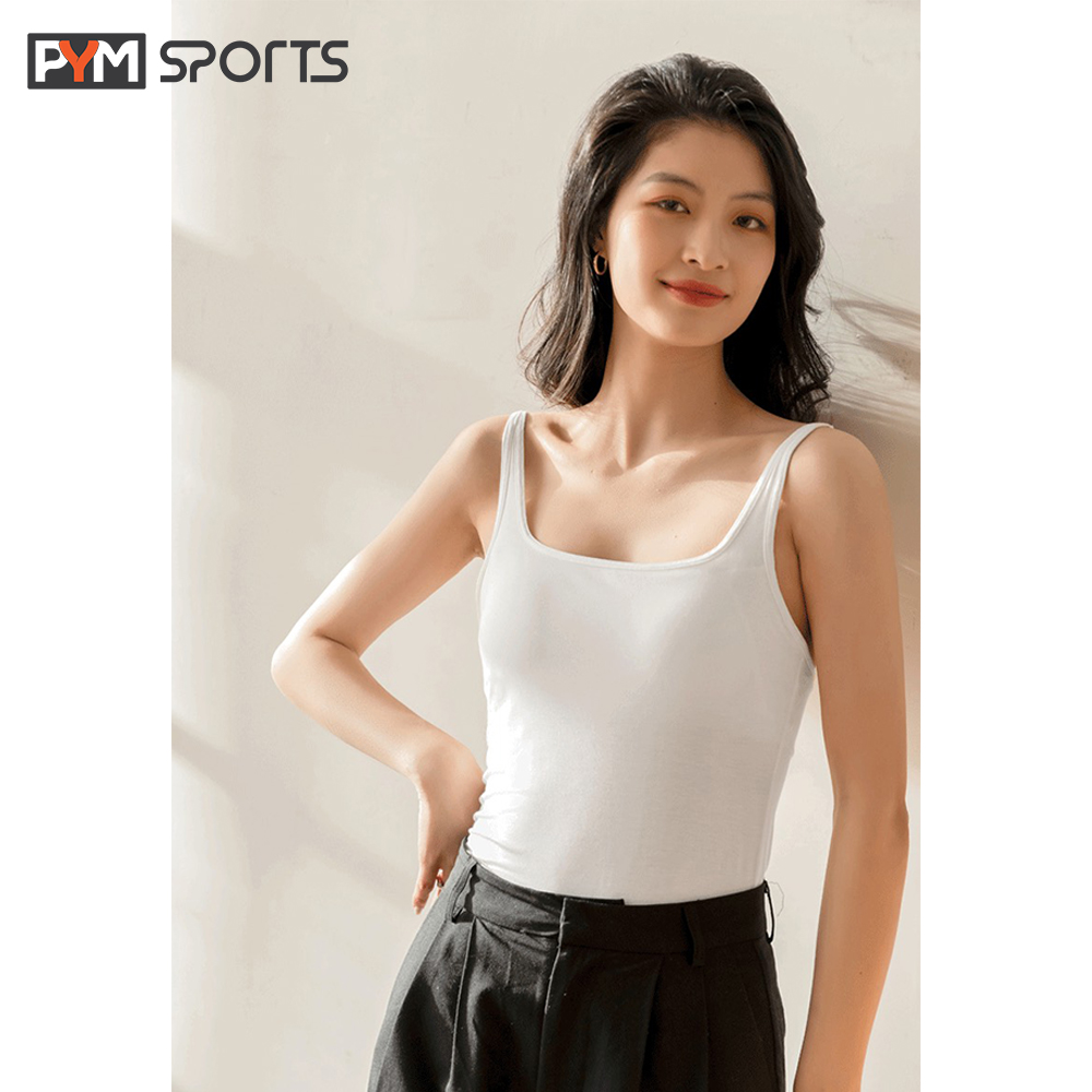 Áo 2 dây cotton liền bra dài tập Yoga - Gym PYMSPORT - PYMBR044 mút may cố định chất thun lạnh co giãn tốt nâng đỡ ngực