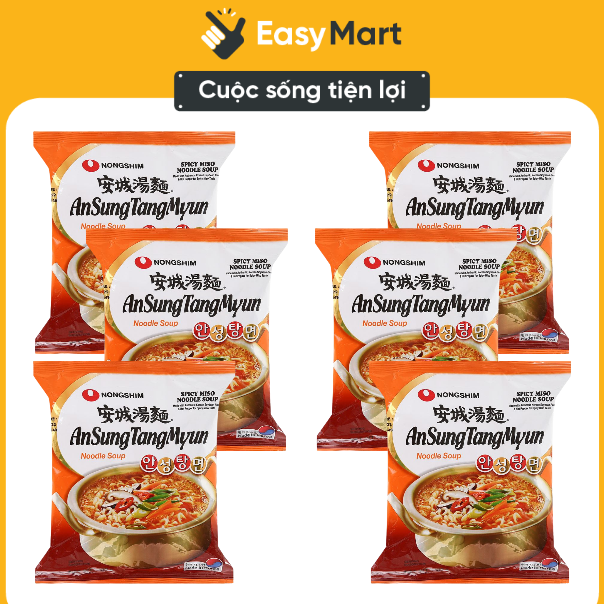 Combo 6 gói mì Hàn Quốc các loại (Samyang/Nongshim/Ottogi