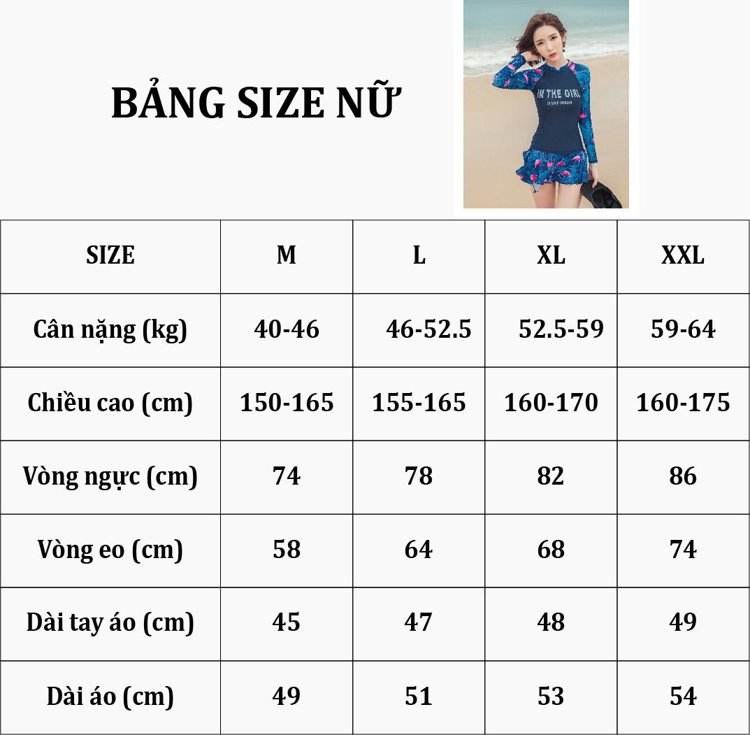 Bộ đồ bơi cho nữ dài tay hai mảnh chân váy liền quần size từ 40kg đến 64kg