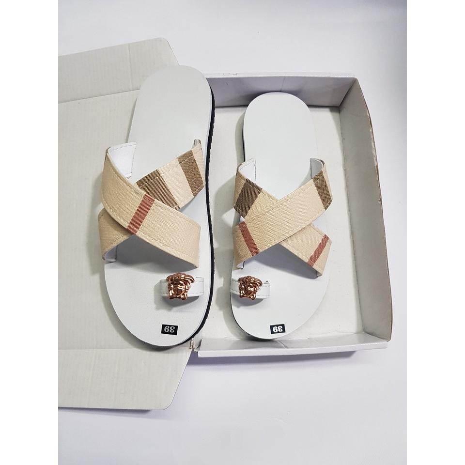 sandal đồng nai dép sỏ ngón chéo nam và nữ ( đế trắng quai sọc vàng ) size từ 34 nữ đến 43 nam