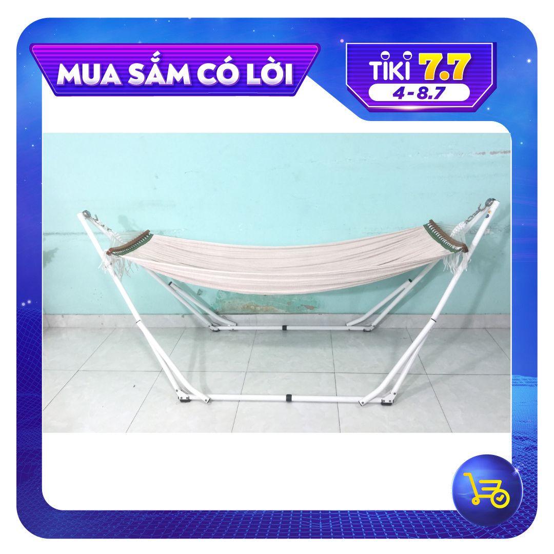 Bộ võng xếp du lịch BAN MAI: khung sơn tĩnh điện và lưới mềm dày 99 gỗ 50cm