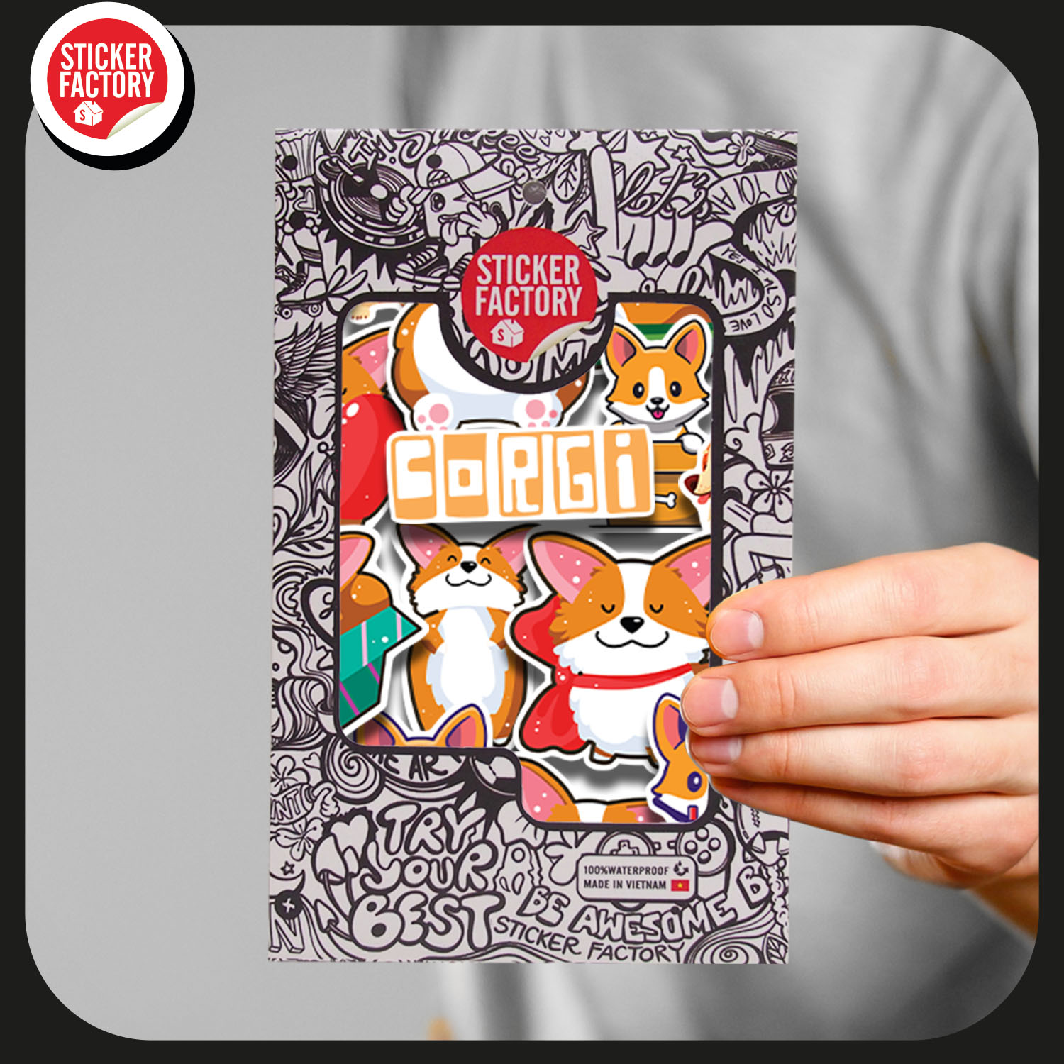 Corgi chó - Set 30 sticker decal hình dán nón bảo hiểm, laptop, xe máy, ô tô - STICKER FACTORY