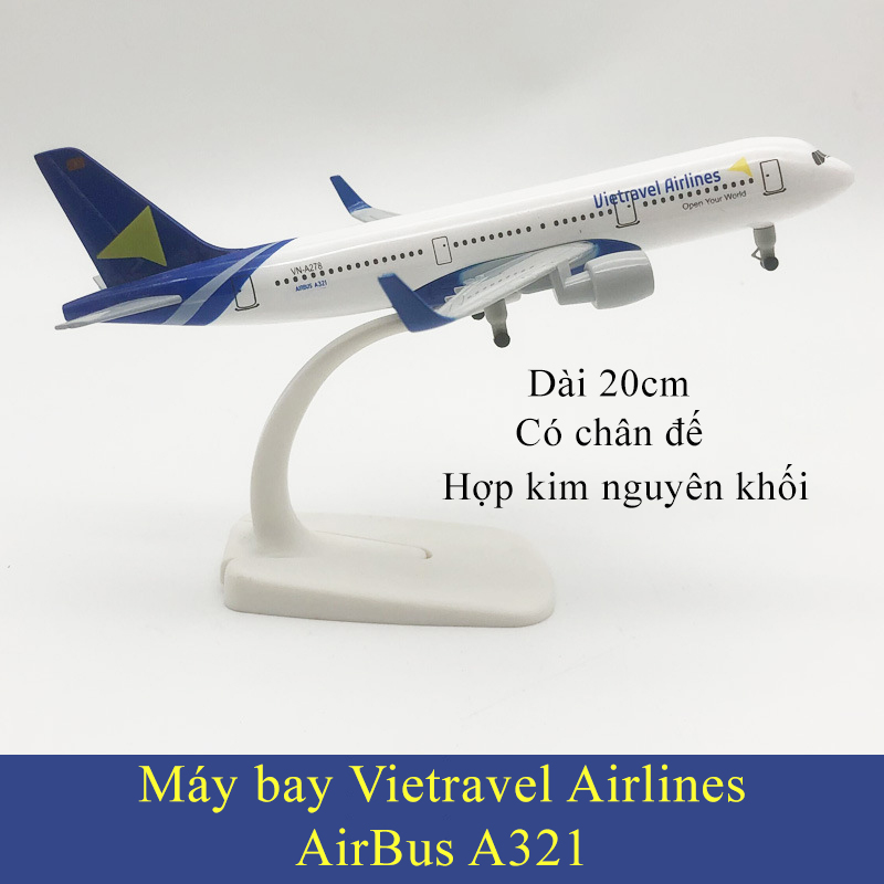 Mô hình máy bay Vietravel Airlines Airbus A321 KAVY bằng hợp kim nguyên khối có chân đế, đẹp tinh xảo