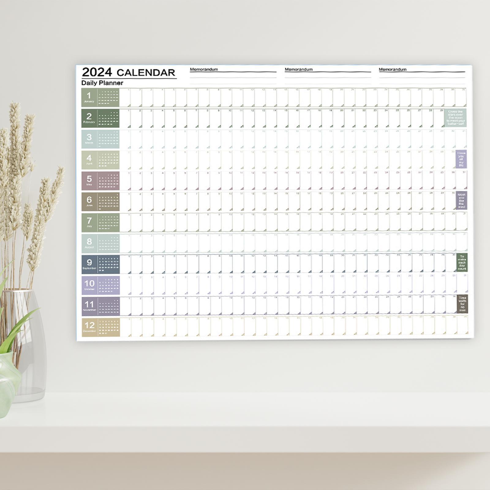 Wall Hanging Calendar Yearly Calendar Planner 2024 Memo Pad Daily Schedule Planner Sheet Foldable Annual Poster for Classroom Special Events