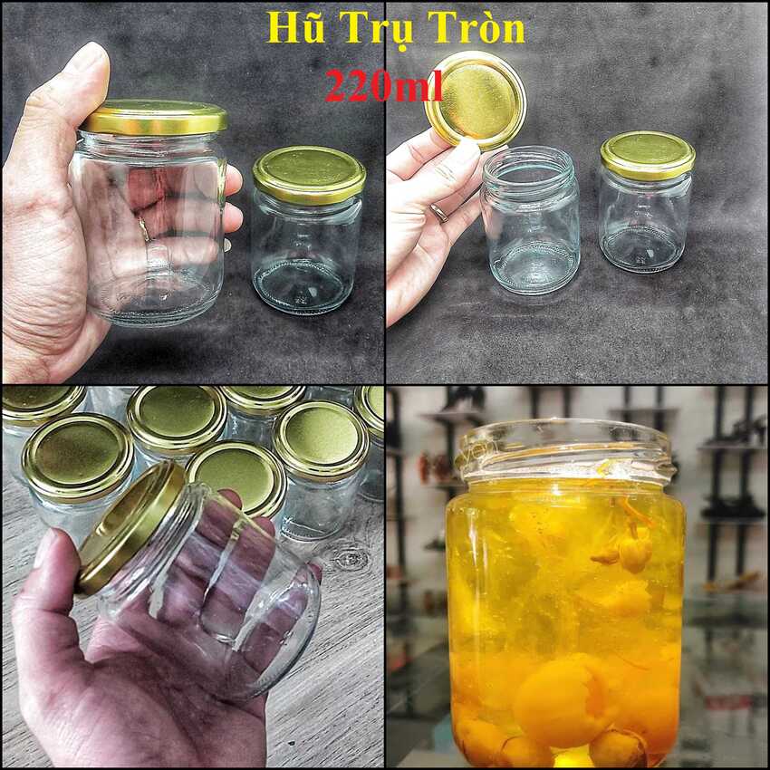 Hũ Thủy Tinh Nắp Thiếc Vàng vặn 200ML – Hũ - Lọ thủy tinh 200ML đựng Yến chưng, dầu dừa, hũ gia vị, thực phẩm