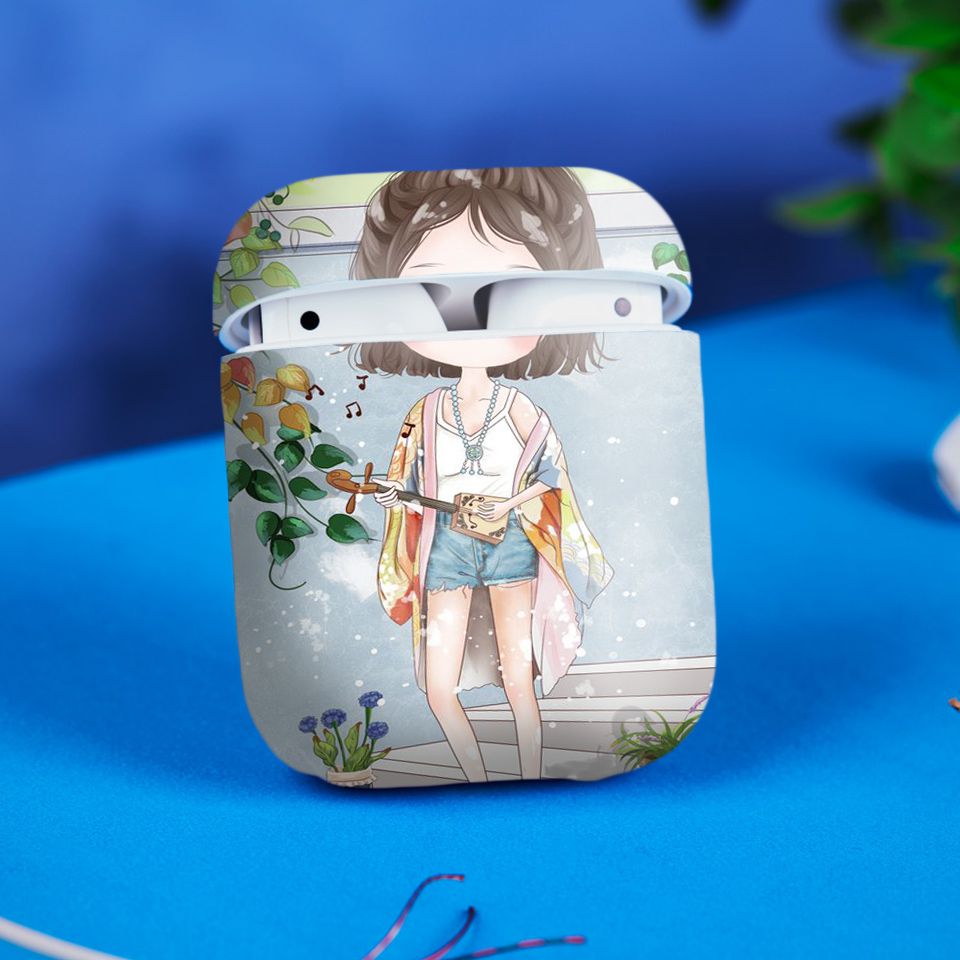 Miếng dán skin chống bẩn cho tai nghe AirPods in hình cô gái chibi - Chib035 (bản không dây 1 và 2)