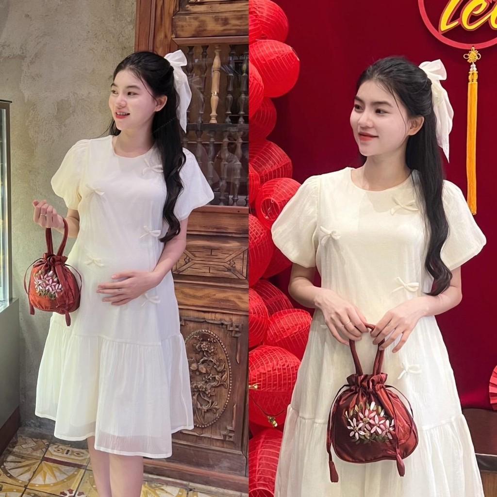 Đầm bầu tơ phom đuôi cá đính nơ dễ thương, trẻ trung diện đi làm, đi chơi, đi tiệc Nữ Women Nữ Women - Đỏ
