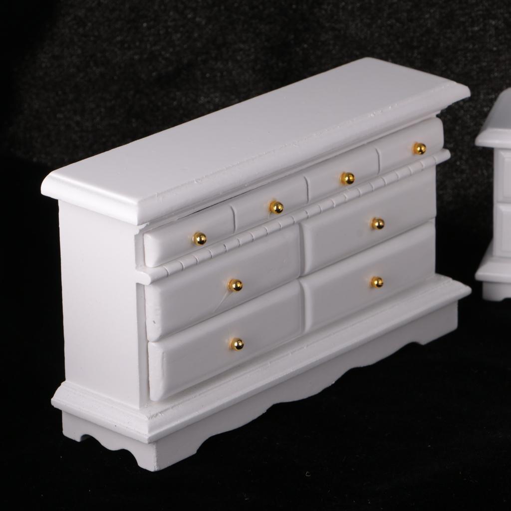 Miniature Wooden Bed Chair Cabinet Model for 1/12 Dolls House Bedroom Decor