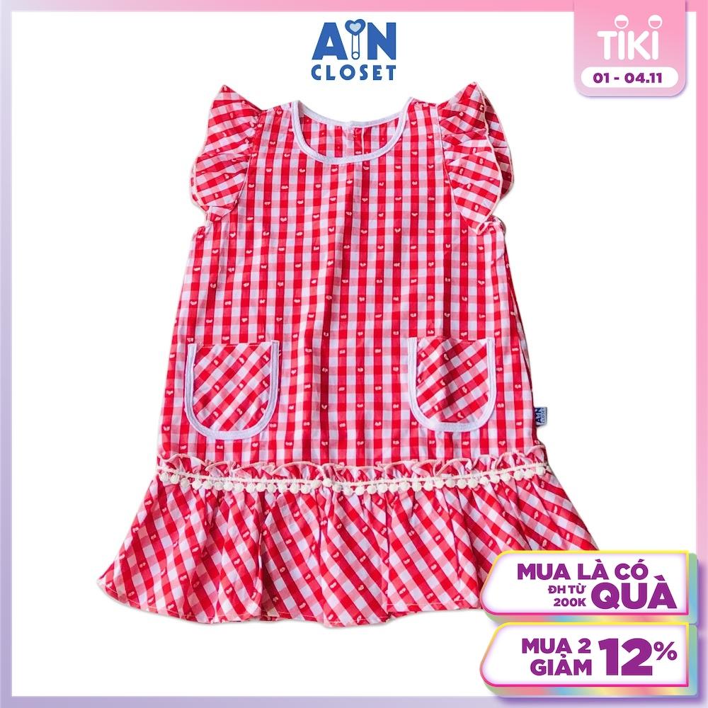 Đầm bé gái họa tiết Caro đỏ cotton form suông - AICDBGPJBLT9 - AIN Closet