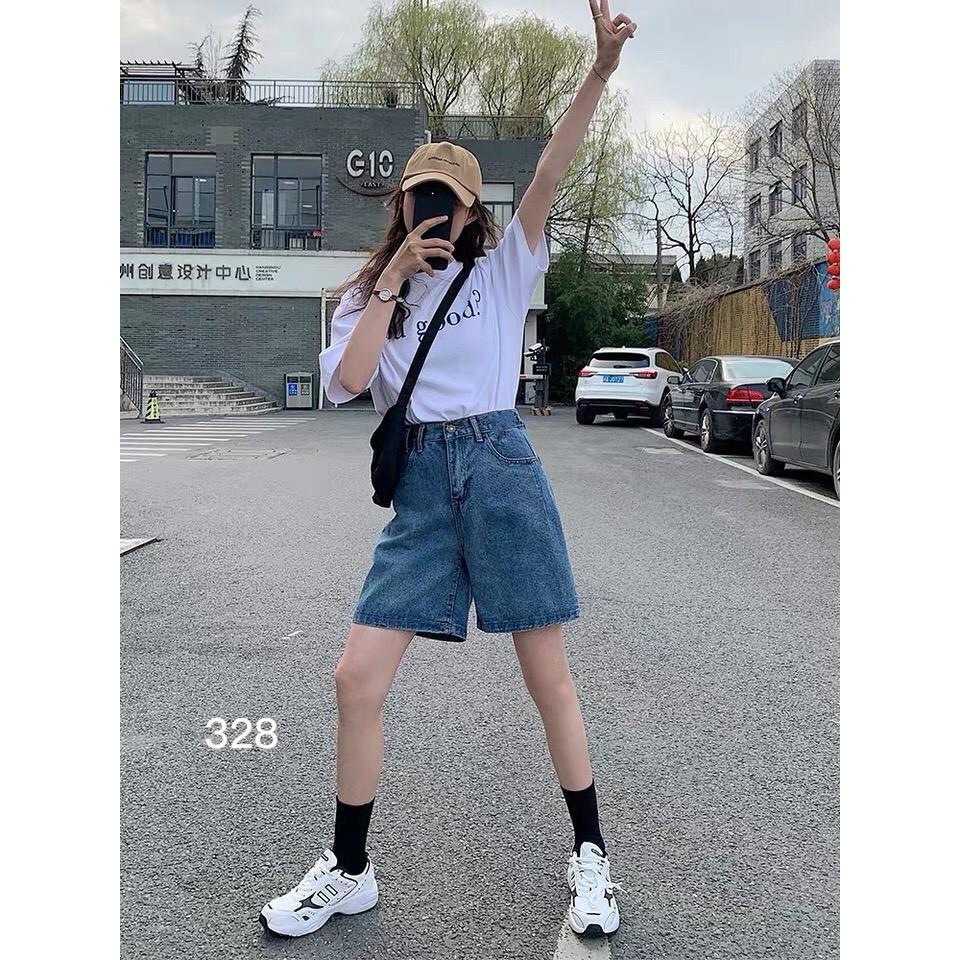 QUẦN SHORT LỬNG JEAN – BÒ NGÓ ĐÙI KIỂU NỮ LƯNG CAO XANH TRƠN BASIC 25
