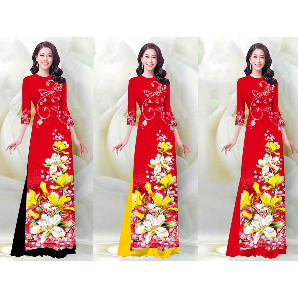 Áo Dài Họa Tiết Đẹp Hoa Mai Nhật - QA00107