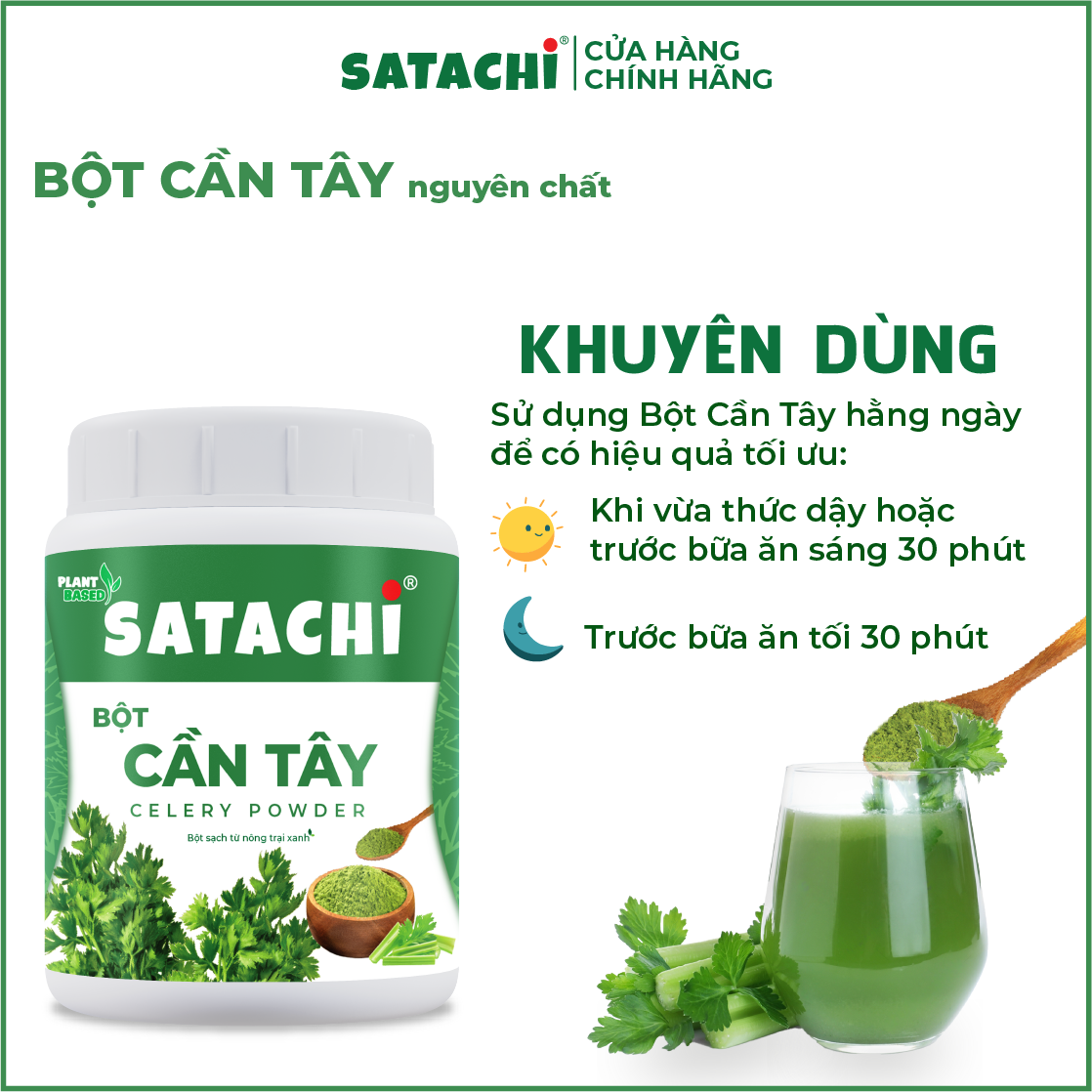 Bột Cần Tây nguyên chất SATACHI. Giảm huyết áp, tim mạch khỏe mạnh, giảm cân hiệu quả, thanh lọc cơ thể. Hộp 98g