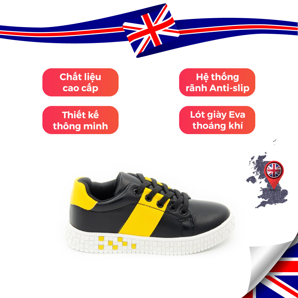 Giày Thể Thao Sneaker Bé Trai Bé Gái Đi Học Cổ Thấp Crown Space UK Active Trẻ em Cao Cấp CRUK255 Siêu Nhẹ Êm Size 28-36/4-14 Tuổi