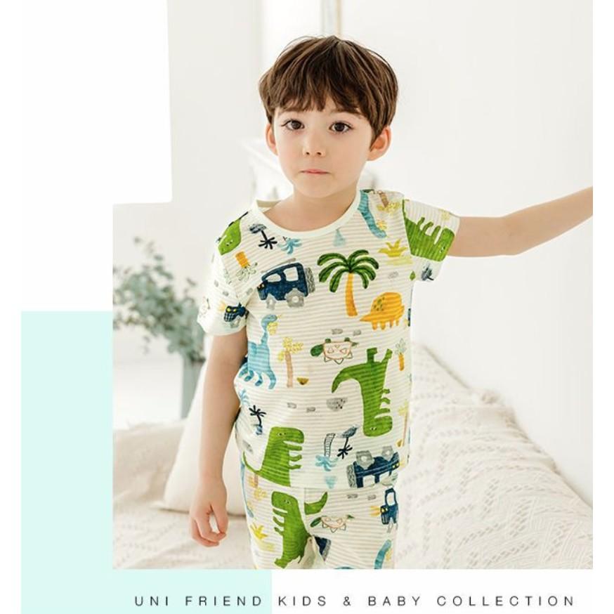 Bộ đồ bé trai Hàn quốc ngắn tay _ car dino _ cotton