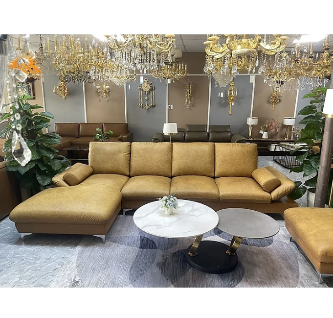 Combo ghế sofa băng da bò Italy Tundo màu vàng SFBCT02 hàng cao cấp chuẩn da bò nhập khẩu Ý