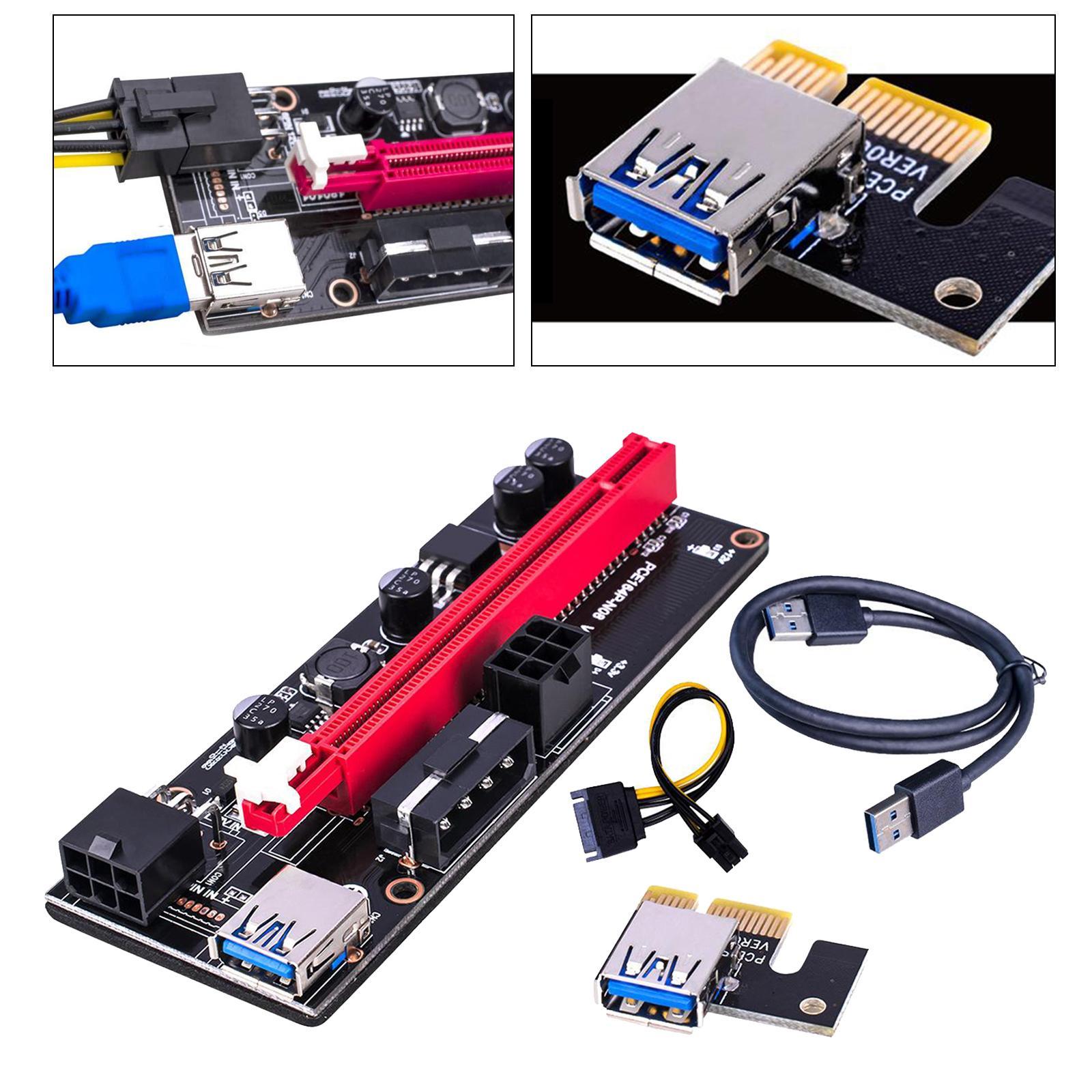 Pcie Expansion Module Riser Card PCI-E 008s 4Pin USB 3.0 Raiser-Riser PCI-E Extender 4Pin SATA 6PIN 1x to 16x