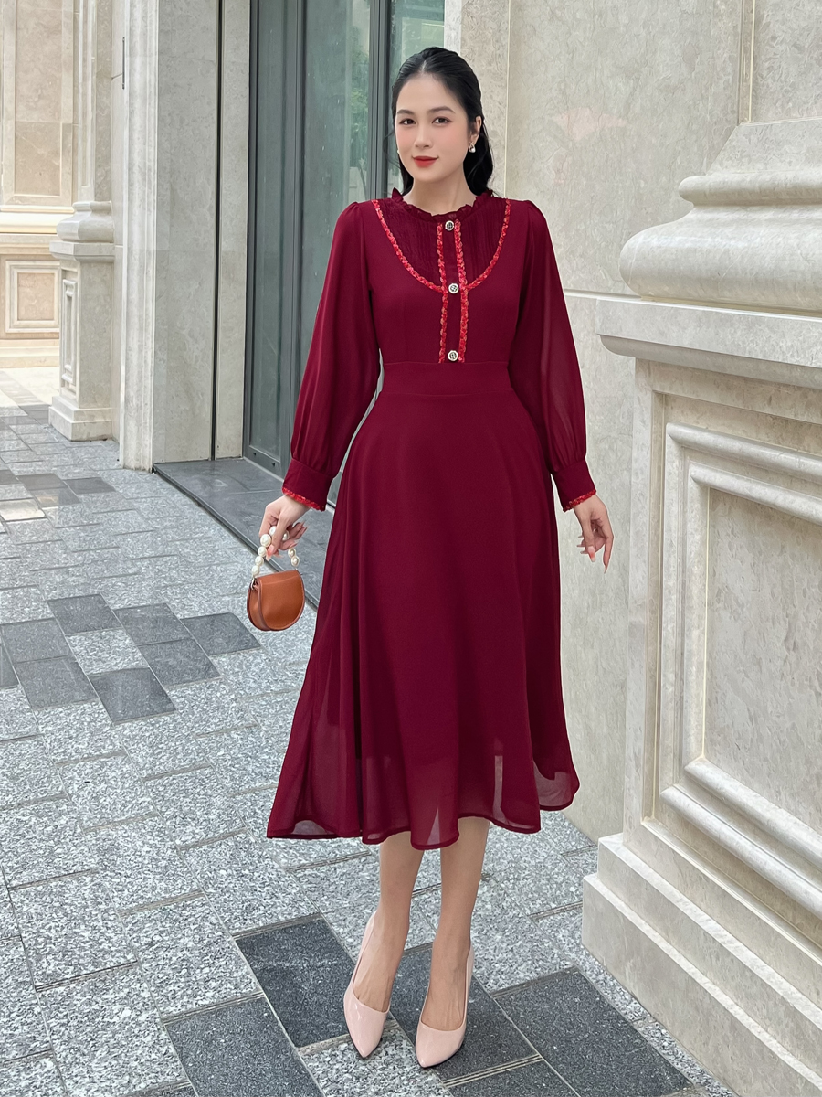 [HCM] Đầm vol tay phồng phối dây kim sa dễ thương MS113 - KHÁNH LINH STYLE