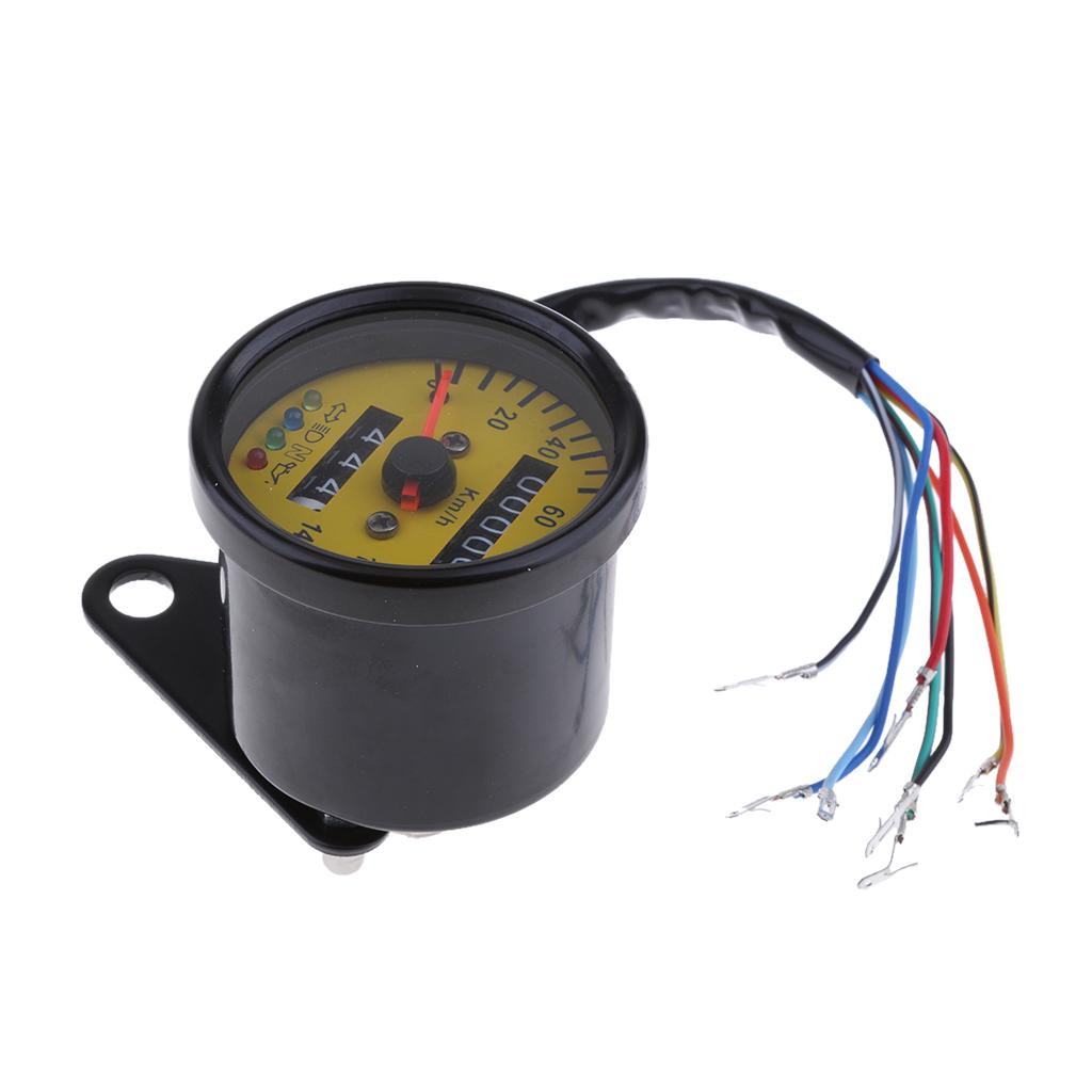 60mm Yellow Face Motorcycle LED Speedometer Odometer Gauge With Indicator