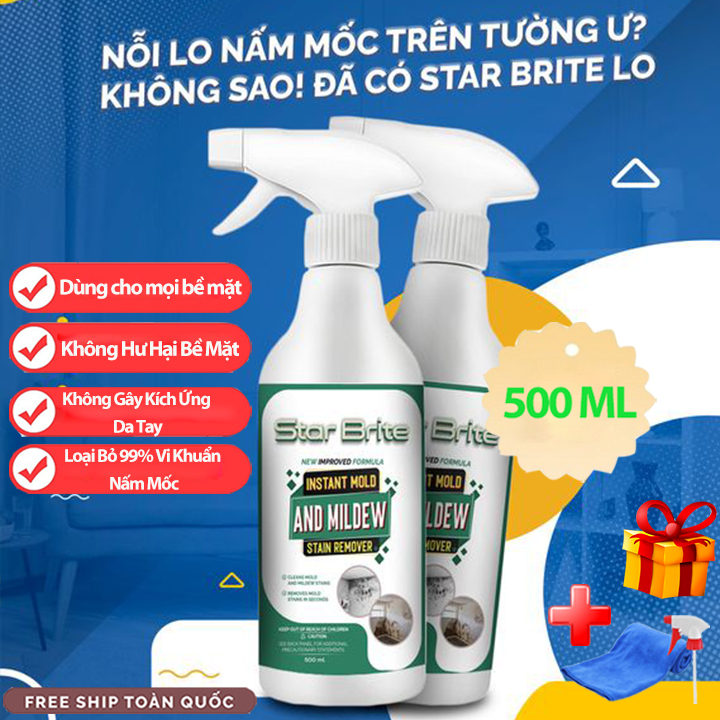 [Tặng Khăn Lau] Chai Xịt Tẩy Mốc Tường STAR BRITE 500ml - Làm Sạch Vết Rêu Mốc Lâu Ngày Trên Tường, Sàn Nhà Đá Hoa