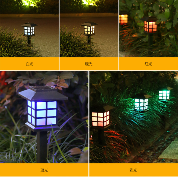 Đèn trang trí năng lượng mặt trời thân bằng nhựa ABS, căm xuống đất, tháp led hình chữ nhật, ánh sáng vàng