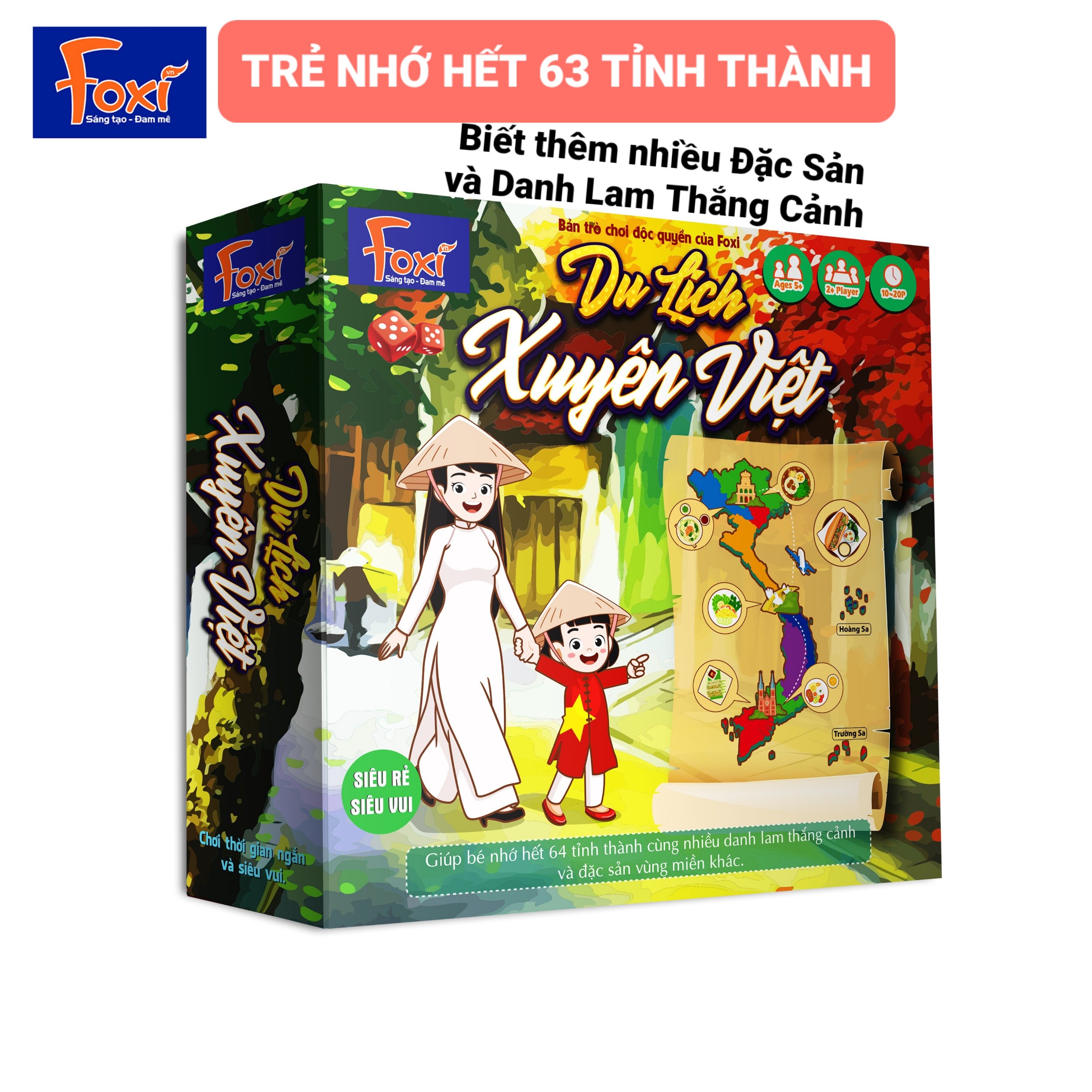 Board game-Du lịch xuyên Việt Foxi-đồ chơi phát triển tư duy-tăng sự hiểu biết-dễ chơi-vui nhộn-giá siêu rẻ