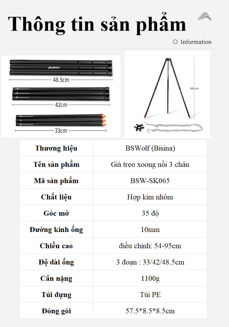 Giá treo xoong nồi 3 chân BSW-SK065-Nhôm