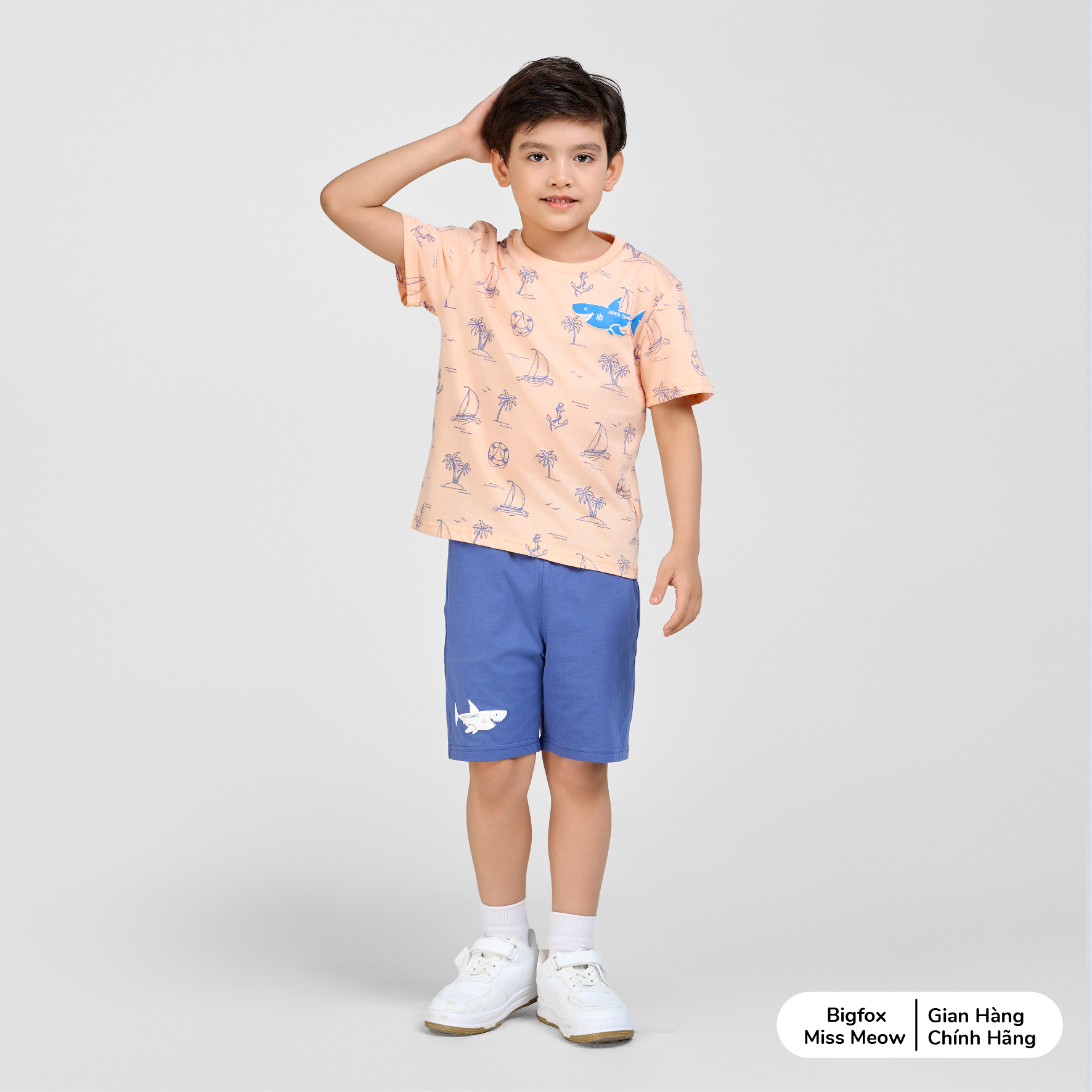 Set bộ hè cho bé trai Bigfox Miss Meow cộc tay chất cotton size đại 3,7,9,11 tuổi 30kg 40kg