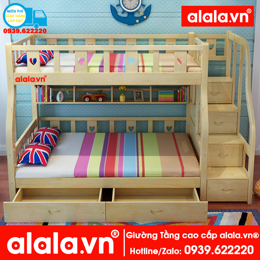 Giường tầng ALALA107 (1m, 1m2) gỗ thông nhập khẩu - www.ALALA.vn® - Za.lo: 0939.622220