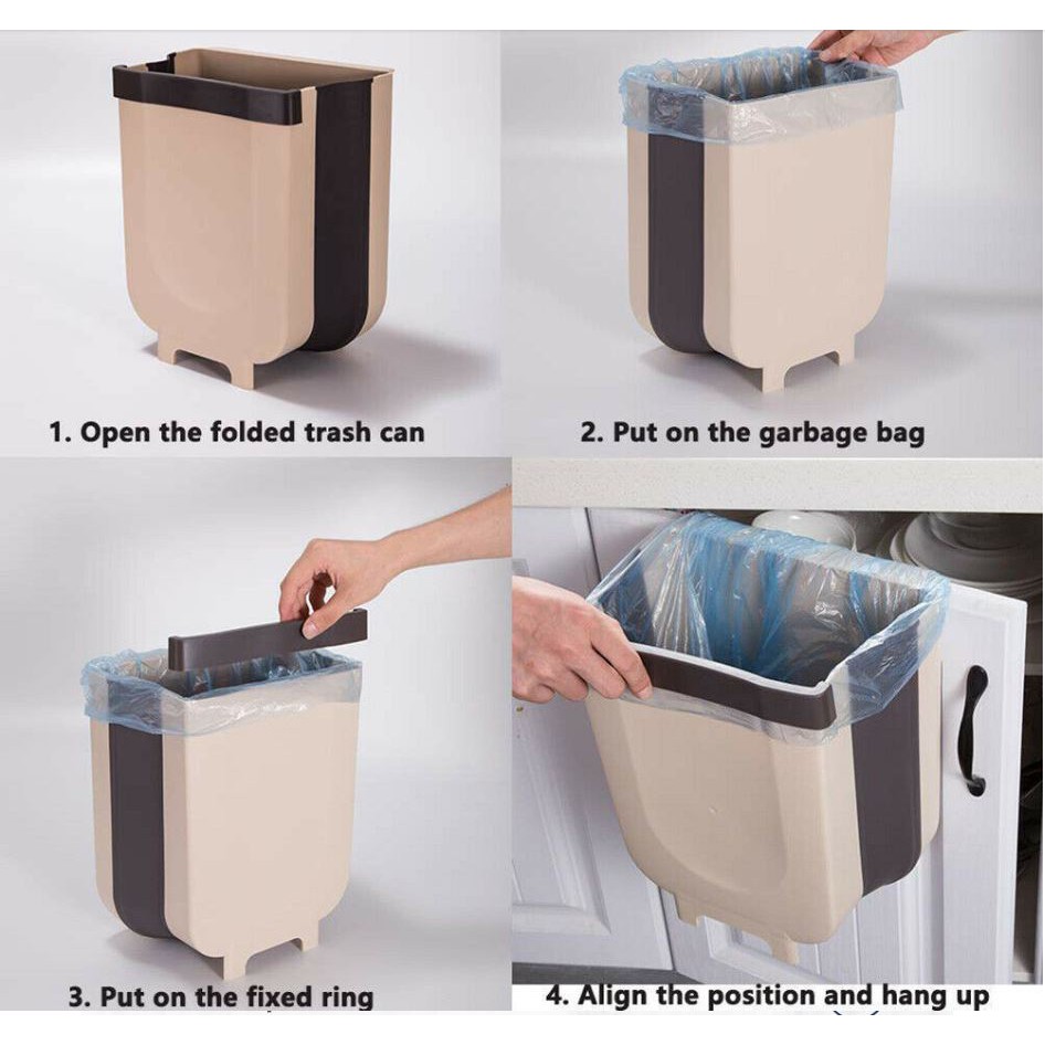 Thùng Rác Thông Minh Treo Tủ Bếp Size Lớn 9 lít Gấp Gọn Siêu Tiện Lợi, Dễ Sử Dụng Trên Cả Xe Hơi, Phòng Khách, Ngủ, Nhựa PP Siêu Bền, Cứng Cáp