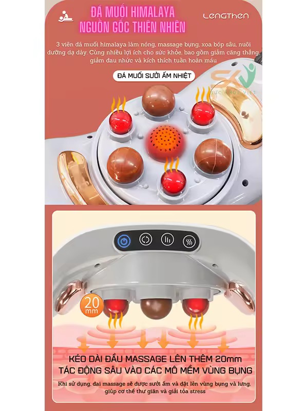 Máy Massage Bụng tan Mỡ, Đai Massage Đánh Tan Mỡ Bụng Cao Cấp Có Đèn Hồng Ngoại Tích Hợp Đá Nóng Hymalaya Giúp tan mỡ bụng