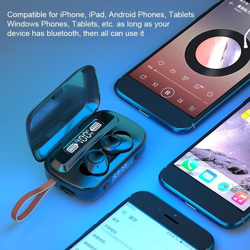 Tecsire Tai nghe không dây Bluetooth 5.1 TWS Màn hình LED cảm ứng thông minh với Micrô đèn pin
