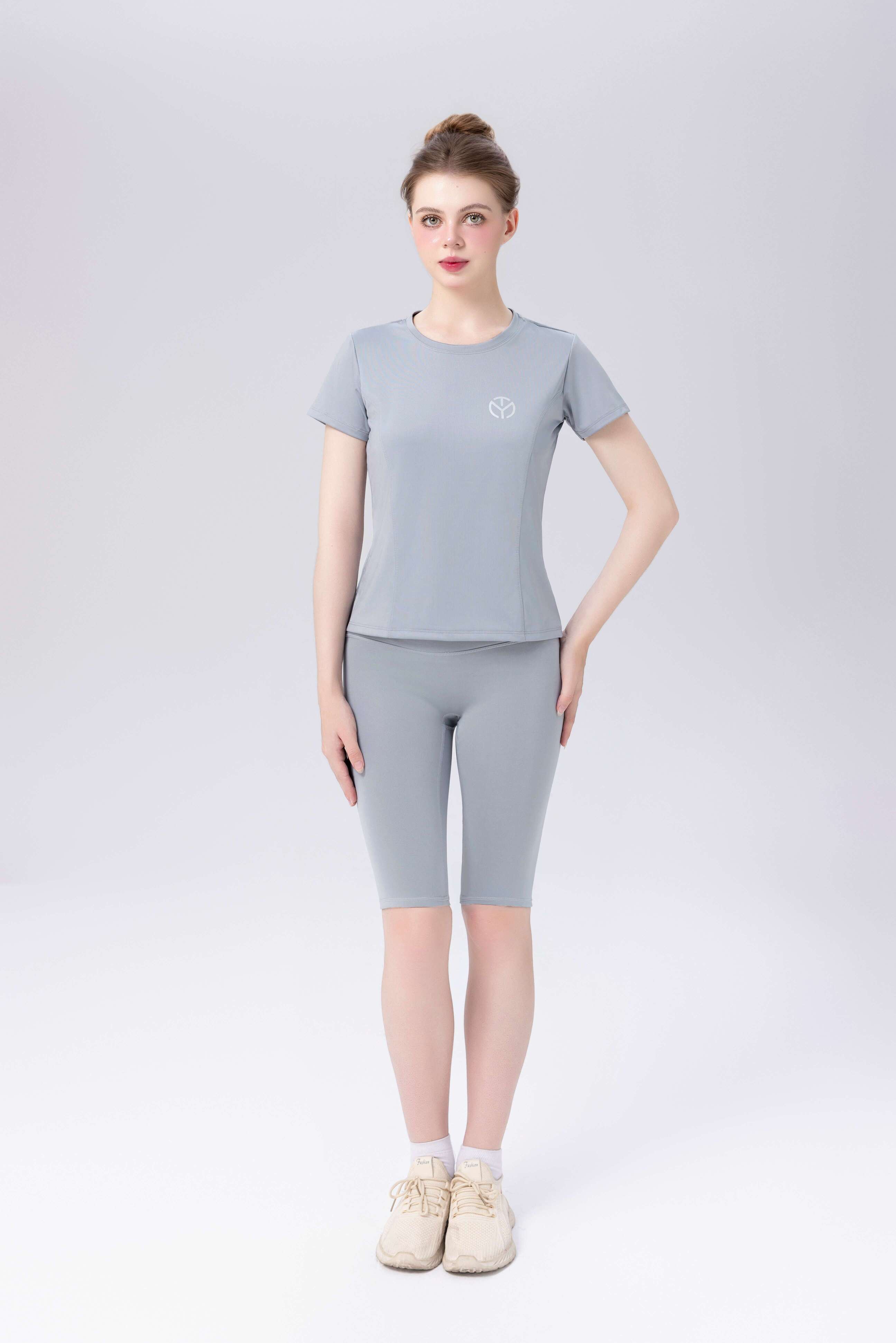 Áo thun thể thao Nữ tập Gym Yoga Pilates TYM FFTS003 Cổ tròn Tay ngắn - Vải Polyester 4C co dãn