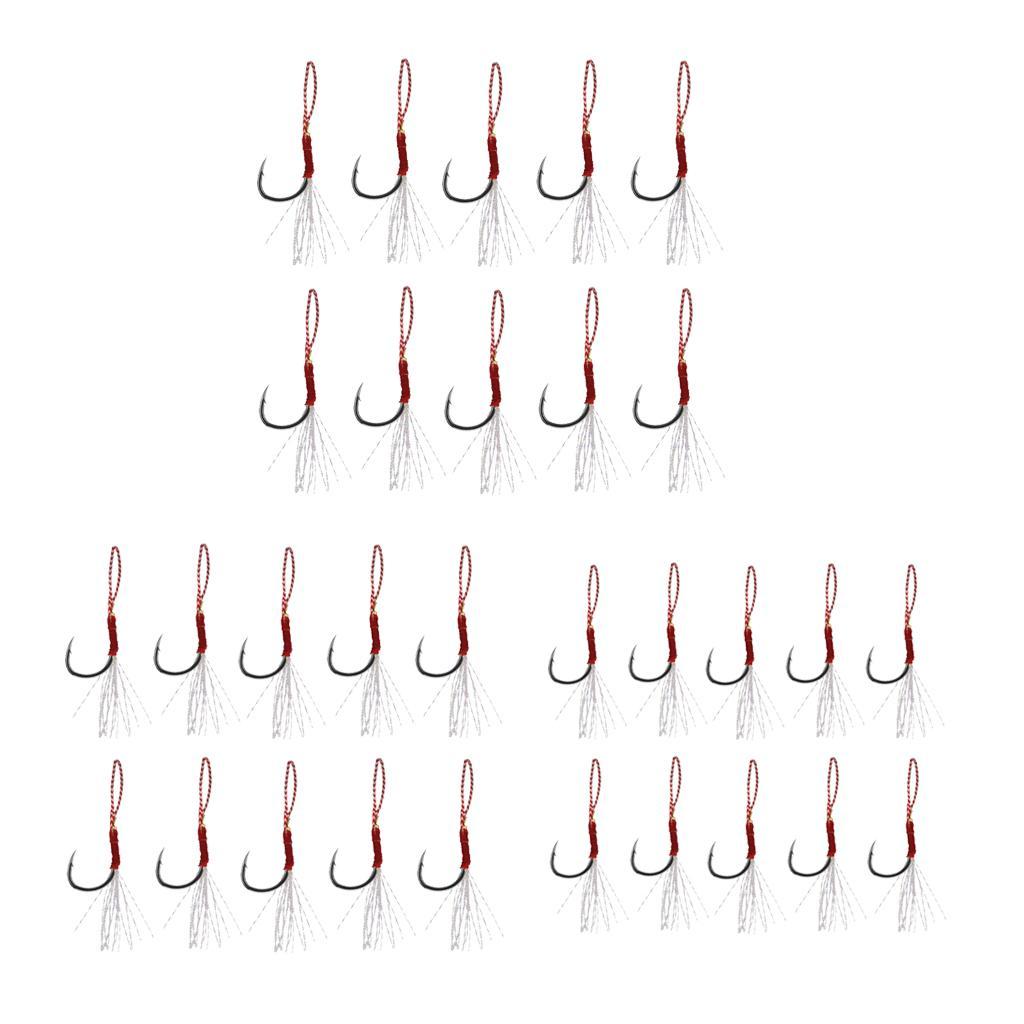 30pcs Fishing Assist Hooks with Braided Line ,Metal Jigging Hooks Tackle ,Braid Assist Cords Butterfly Freshwater