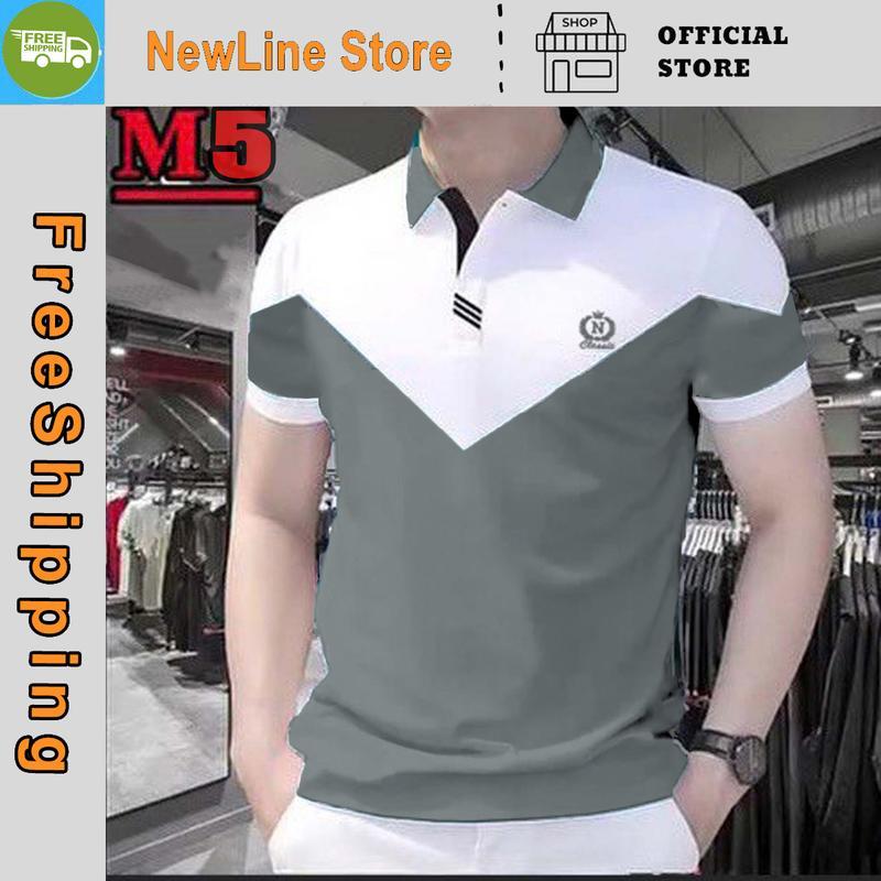 Áo PoLo Nam Cổ Tim MIX 2 Màu Kiểu Dáng Sang Trọng Hàng Cao Cấp   Menswear Có Cổ Ngắn Tay Shirt. - Vai Đen Thân Trắng, Vai Đen Thân Trắng