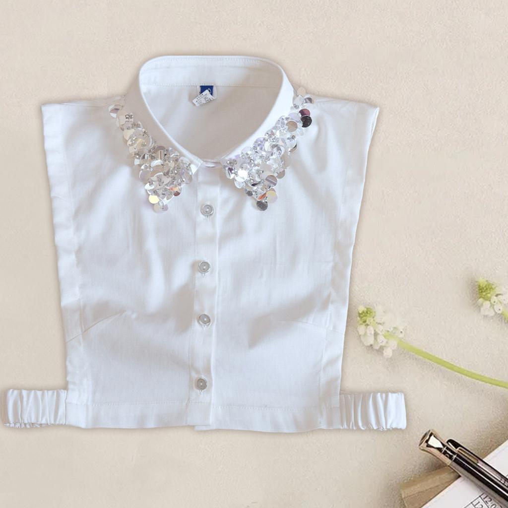 Women's Fashion Sequins Fake Collar Half Shirt Cotton Big Lapel False Collar Sweater Accessories