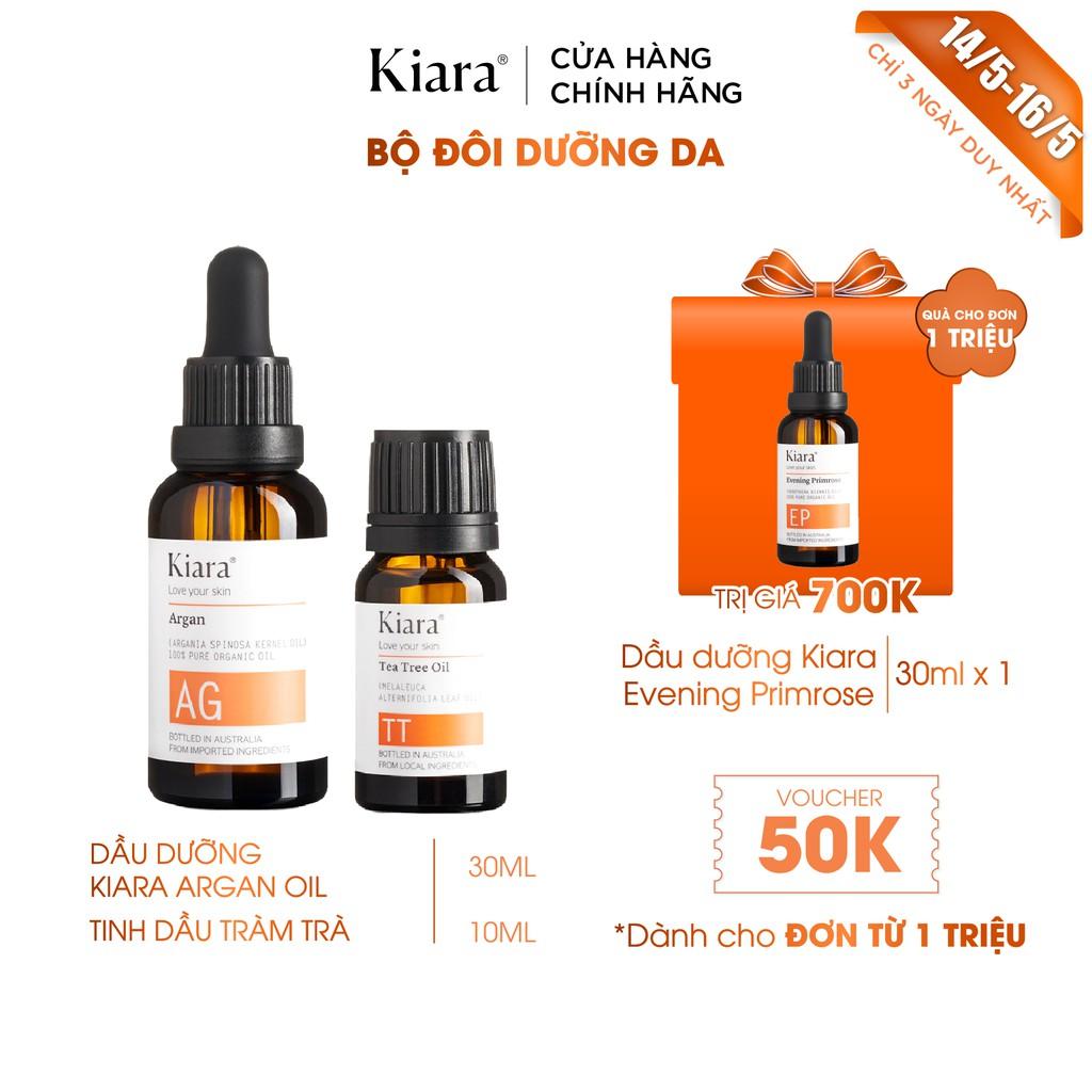 Bộ Đôi Chấm Mụn Tea Tree Oil 10 ml và Dưỡng Da Căng Bóng Kiara Argan Oil 30ml